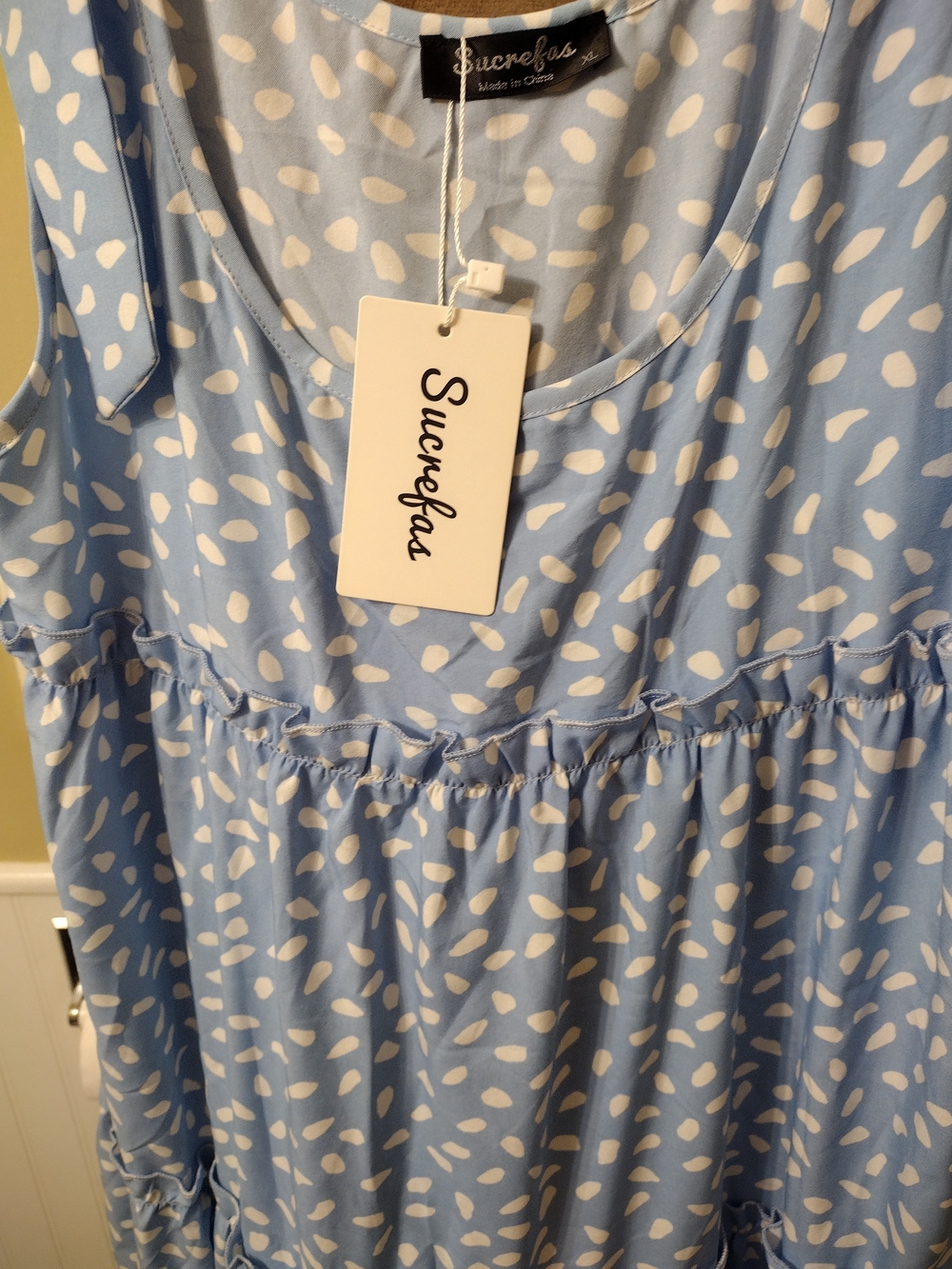 Lovely Light Blue Printed Tie-Shoulder Tiered Maxi Dress - Picture 3 of 5